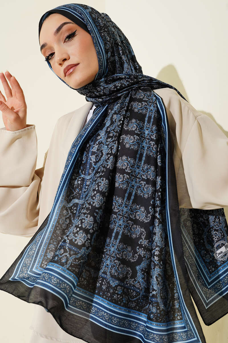Mini Floral Soft Shawl - Black-Blue