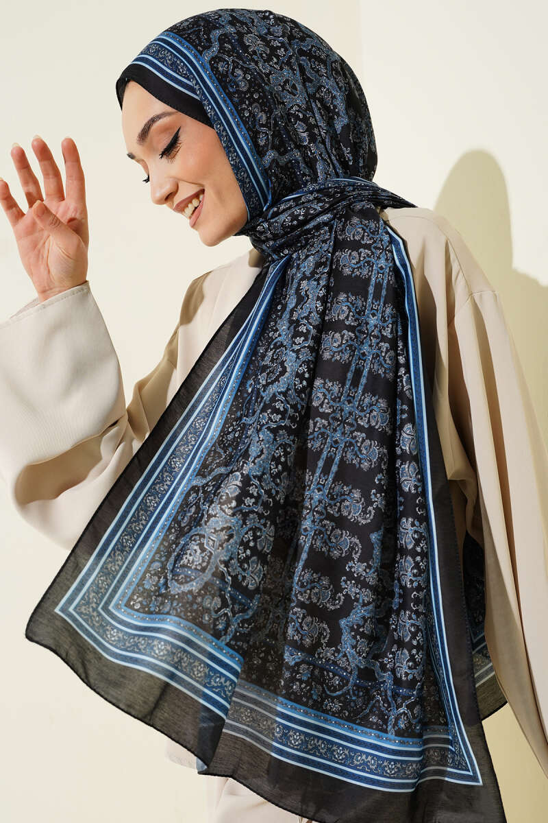 Mini Floral Soft Shawl - Black-Blue