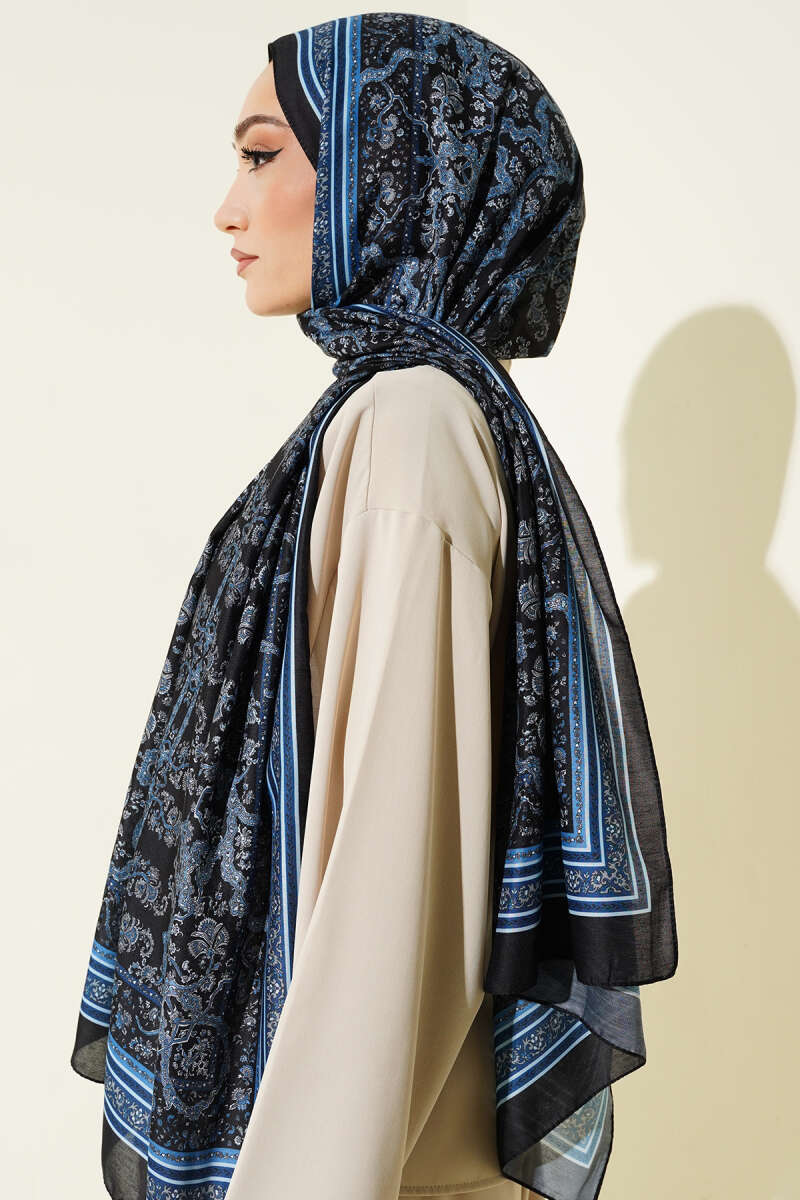 Mini Floral Soft Shawl - Black-Blue