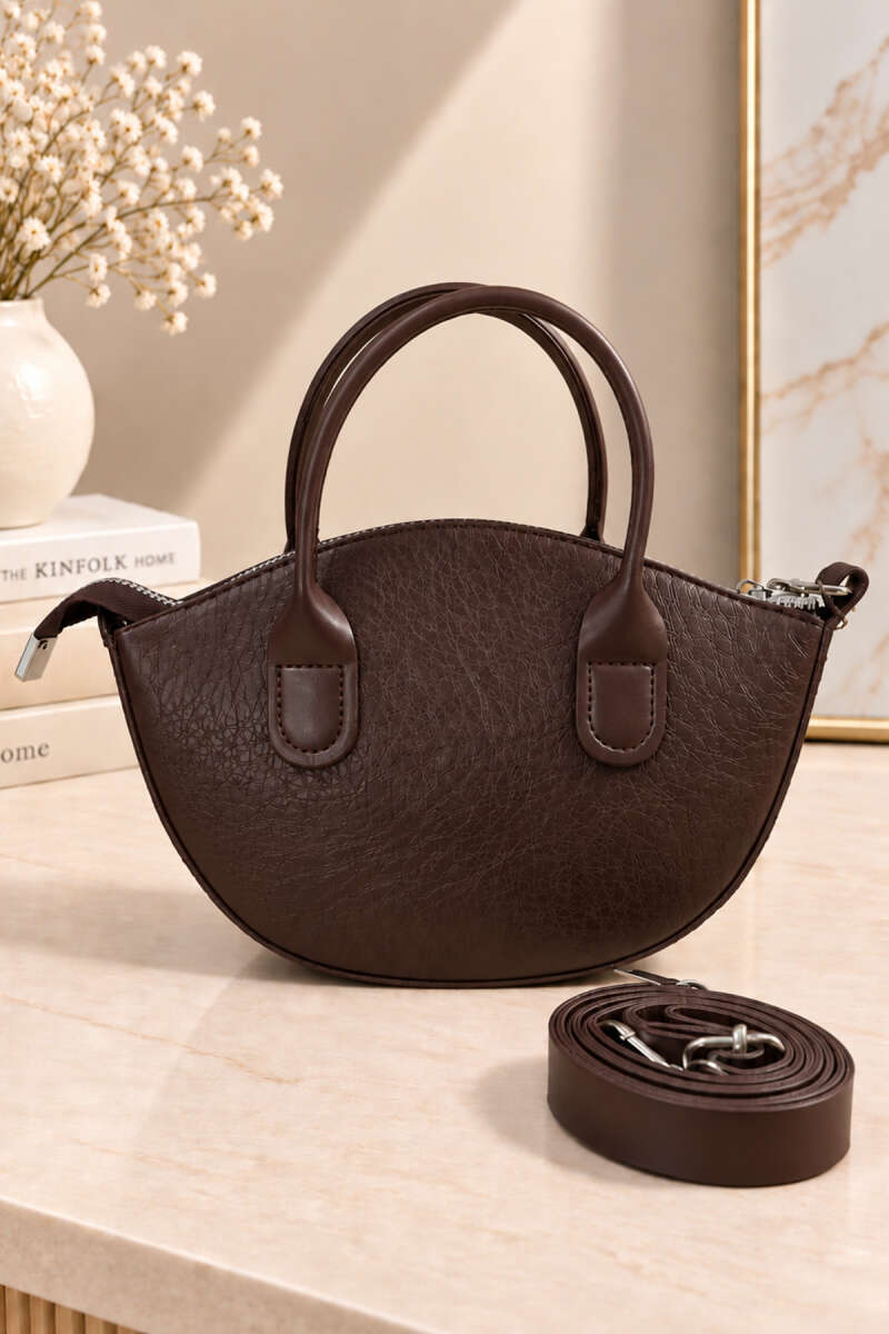 Minimal Oval Crossbody Bag - Dark Brown