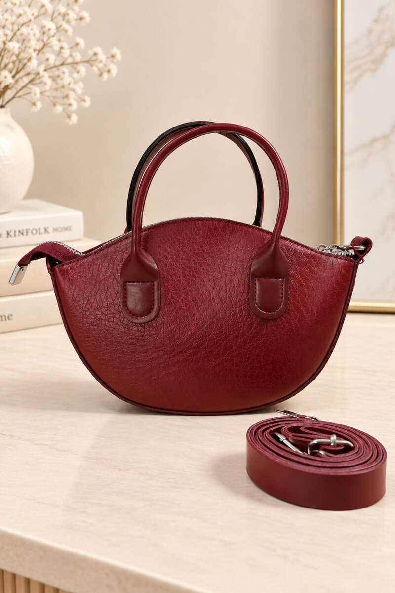 Minimal Oval Crossbody Bag - Burgundy