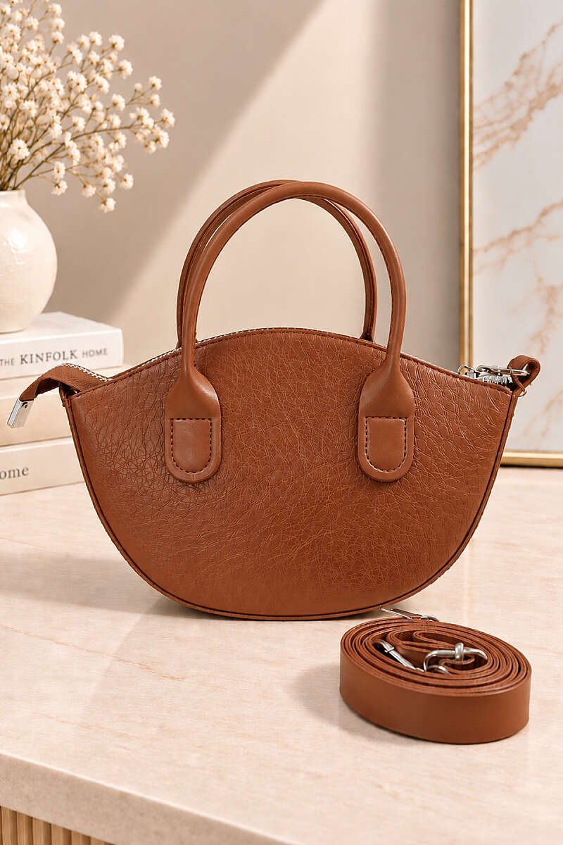 Minimal Oval Crossbody Bag - Tan