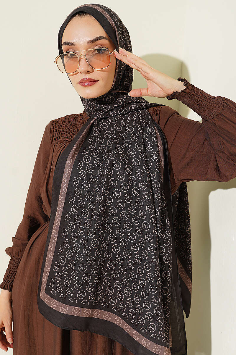 MK Print Modal Shawl - Dark Brown