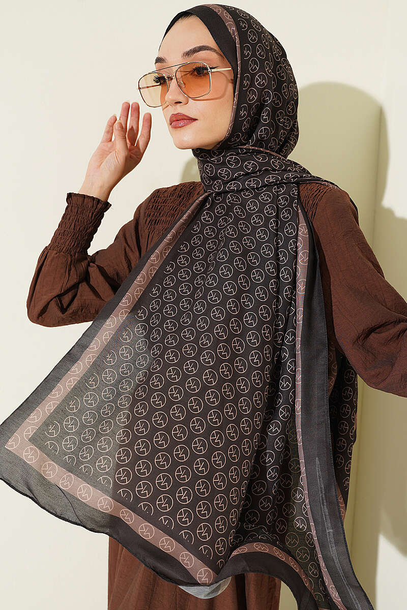 MK Print Modal Shawl - Dark Brown