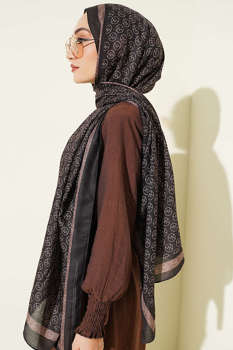 MK Print Modal Shawl - Dark Brown