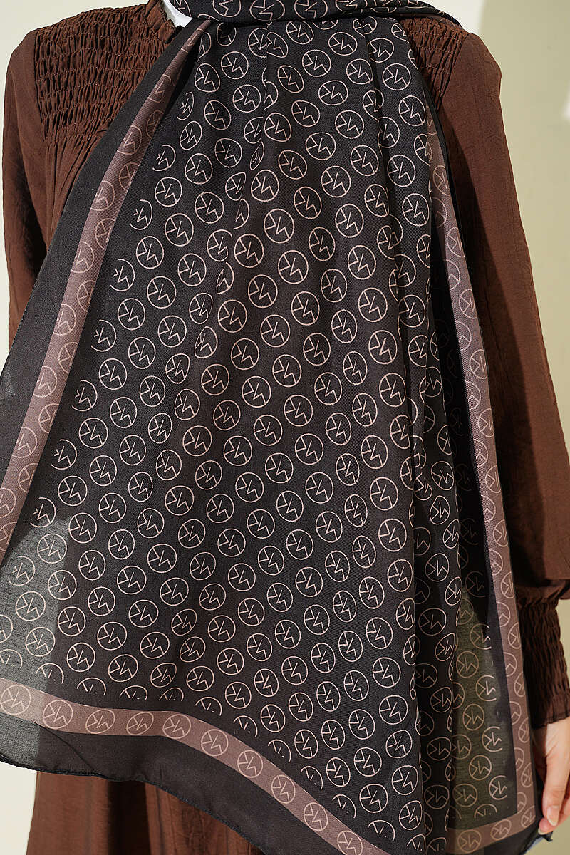 MK Print Modal Shawl - Dark Brown