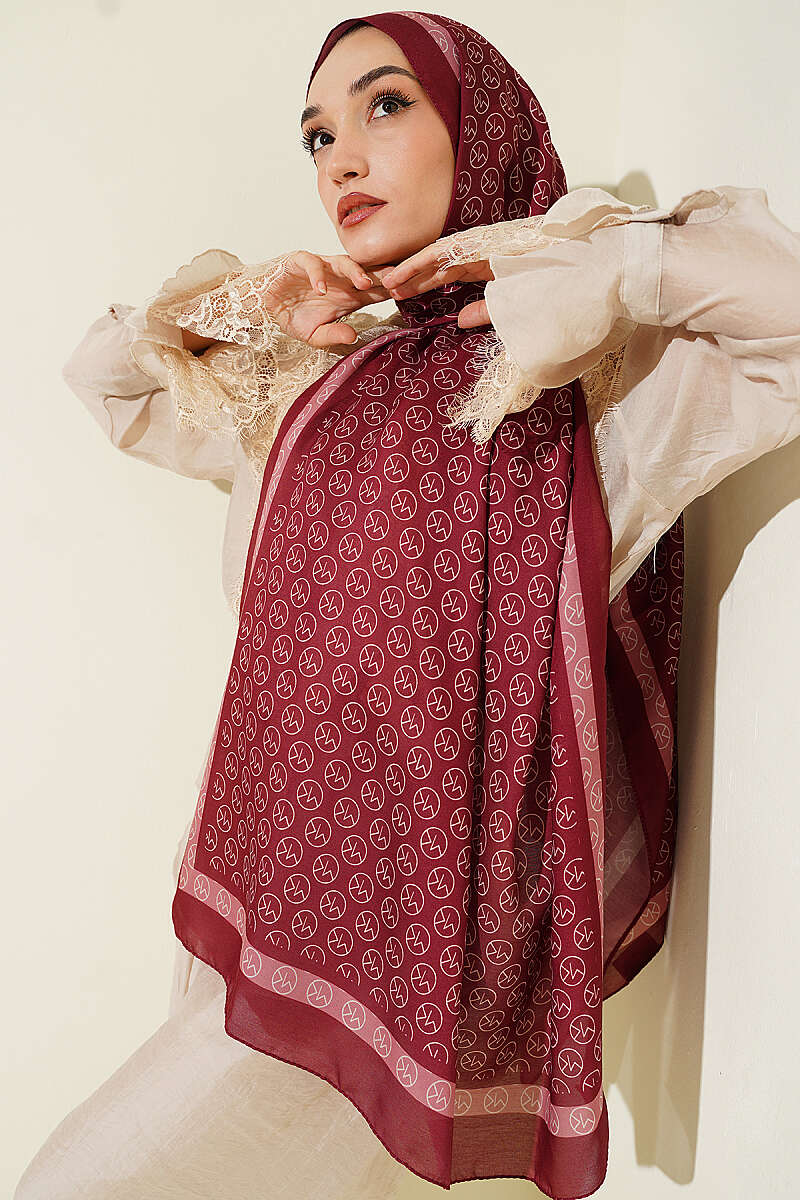 MK Print Modal Shawl - Burgundy