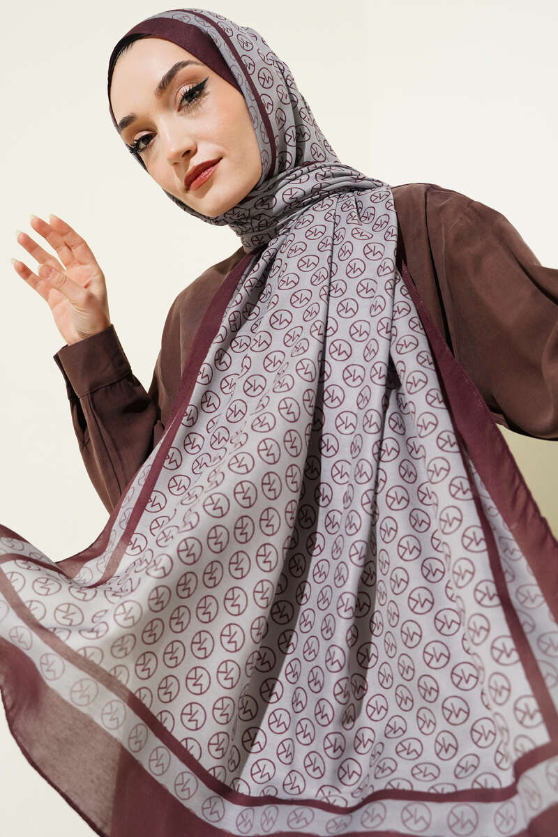 MK Print Modal Shawl - Burgundy-Grey