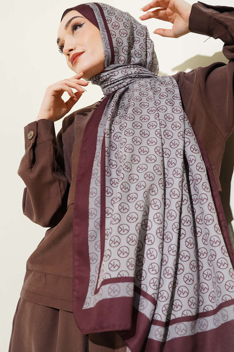 MK Print Modal Shawl - Burgundy-Grey