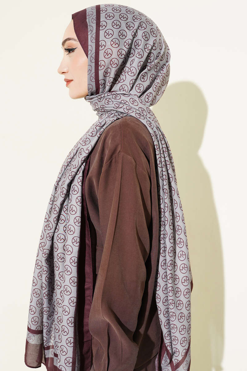 MK Print Modal Shawl - Burgundy-Grey