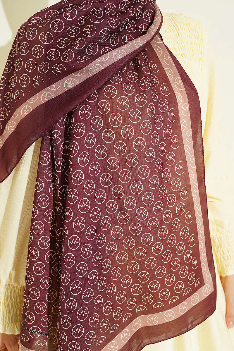 MK Print Modal Shawl - Burgundy 2