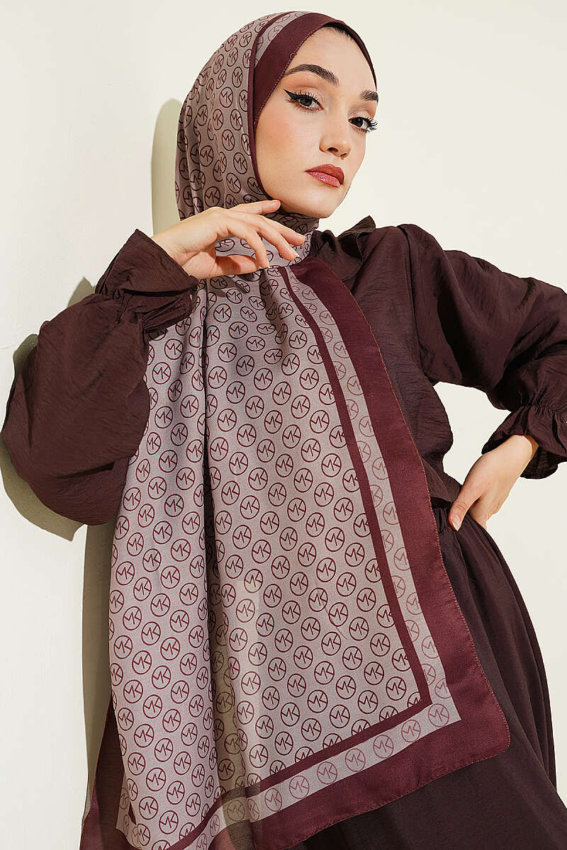 MK Print Modal Shawl - Brown-Mink