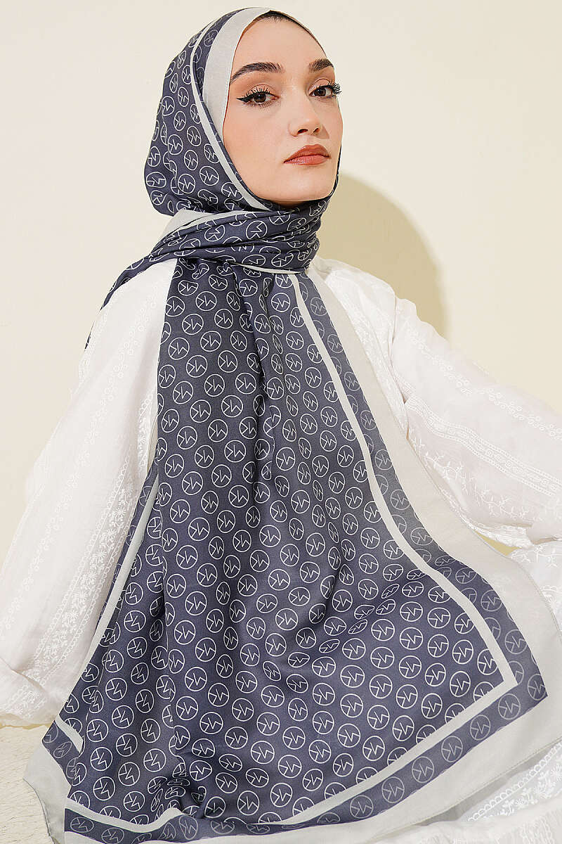 MK Print Modal Shawl - Dark Smoke Grey