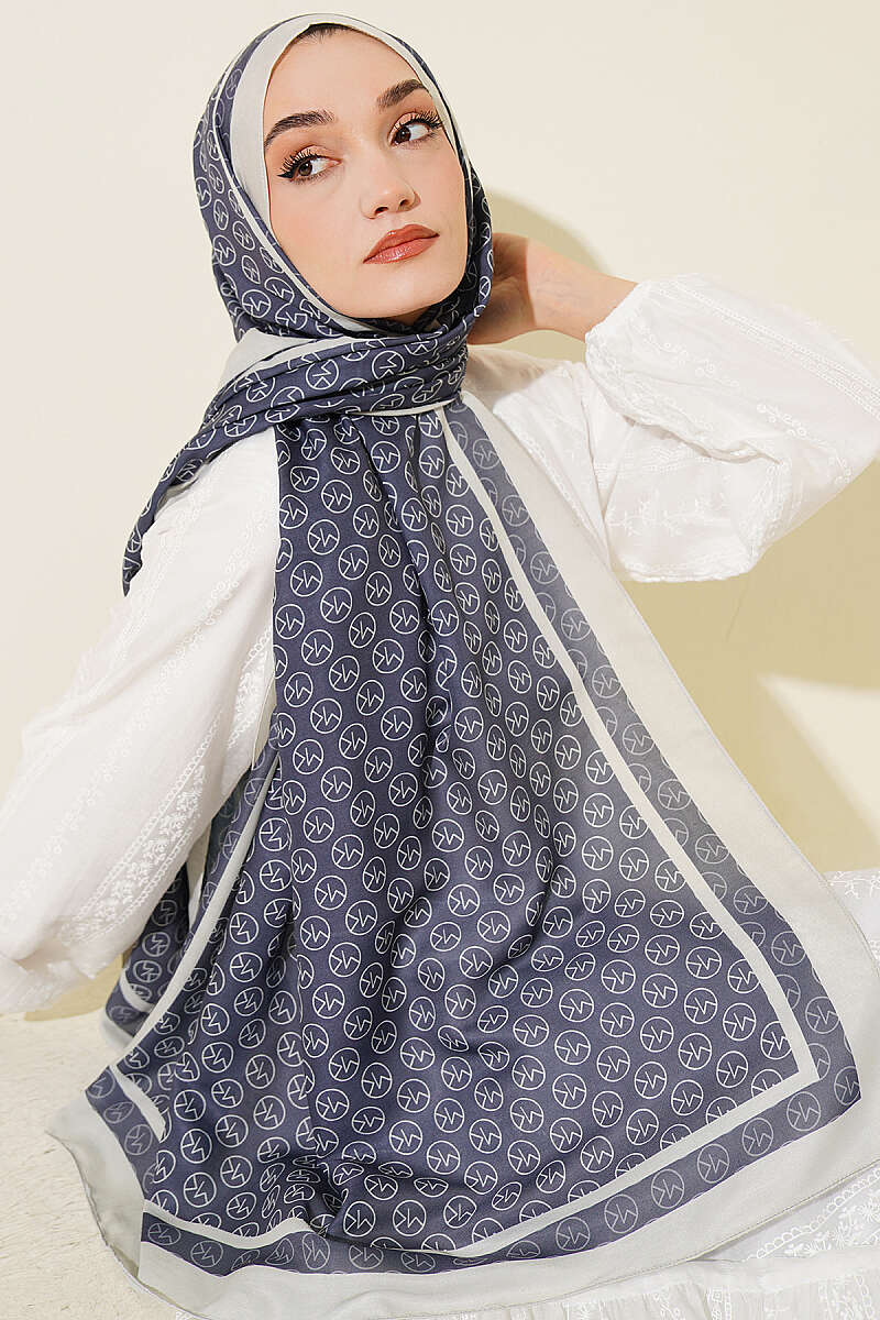MK Print Modal Shawl - Dark Smoke Grey