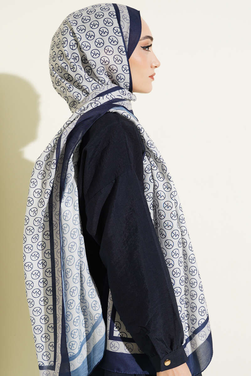 MK Print Modal Shawl - Navy-Beige
