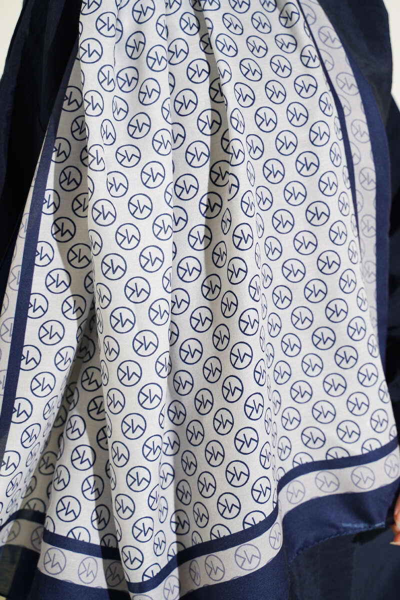 MK Print Modal Shawl - Navy-Beige