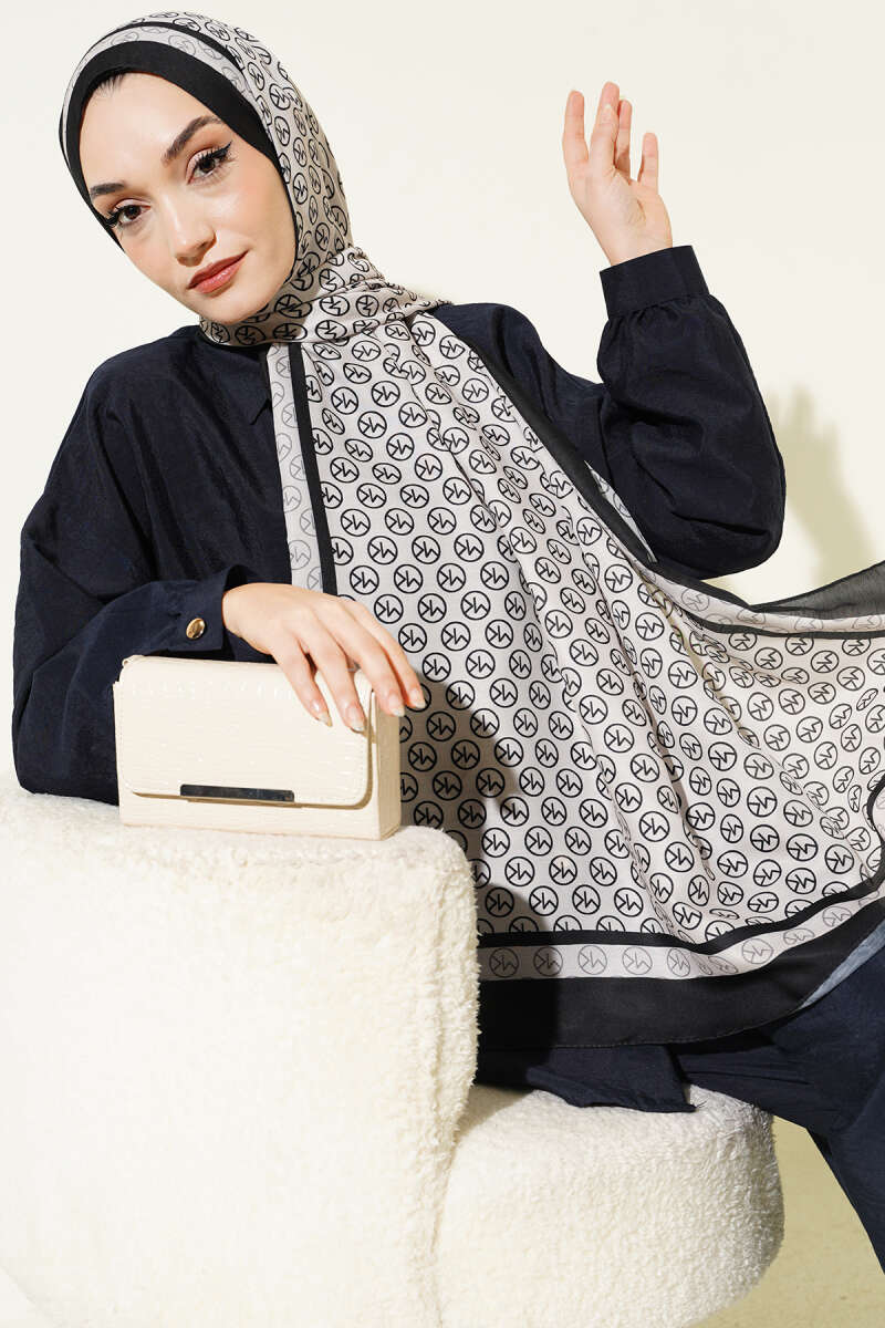 MK Print Modal Shawl - Black-Beige