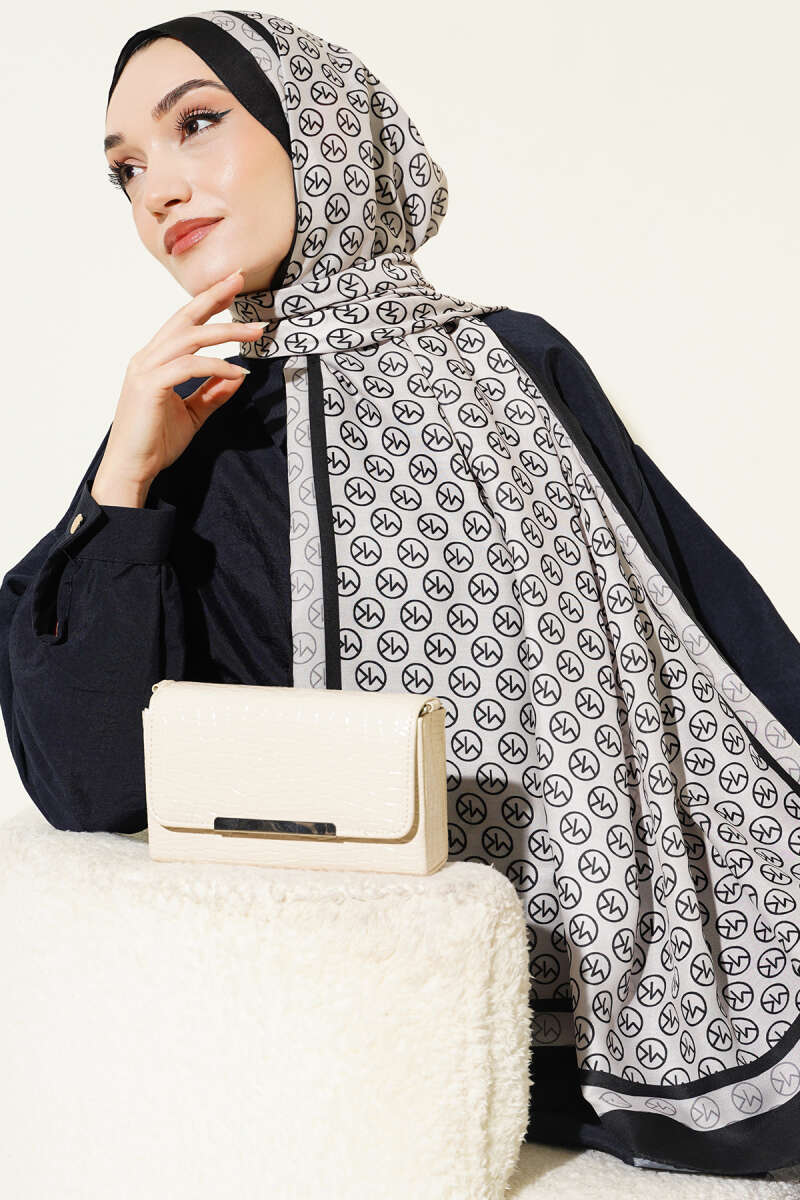 MK Print Modal Shawl - Black-Beige