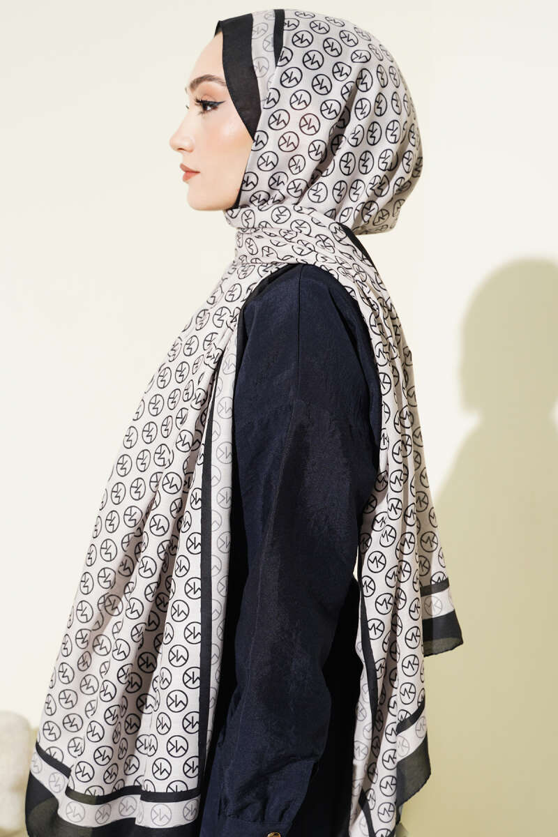 MK Print Modal Shawl - Black-Beige