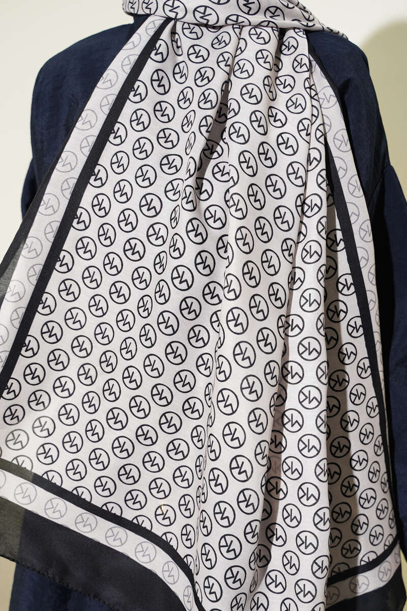MK Print Modal Shawl - Black-Beige