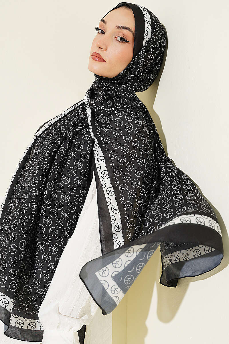 MK Print Modal Shawl - Black-White