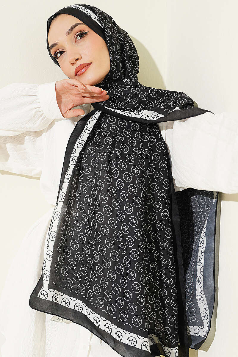 MK Print Modal Shawl - Black-White