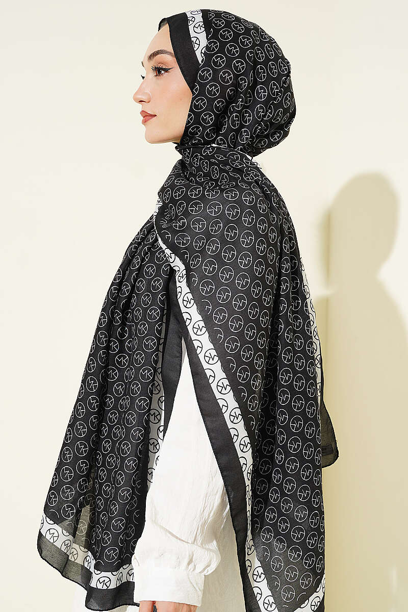 MK Print Modal Shawl - Black-White