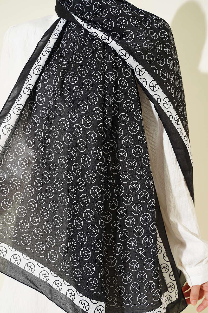 MK Print Modal Shawl - Black-White