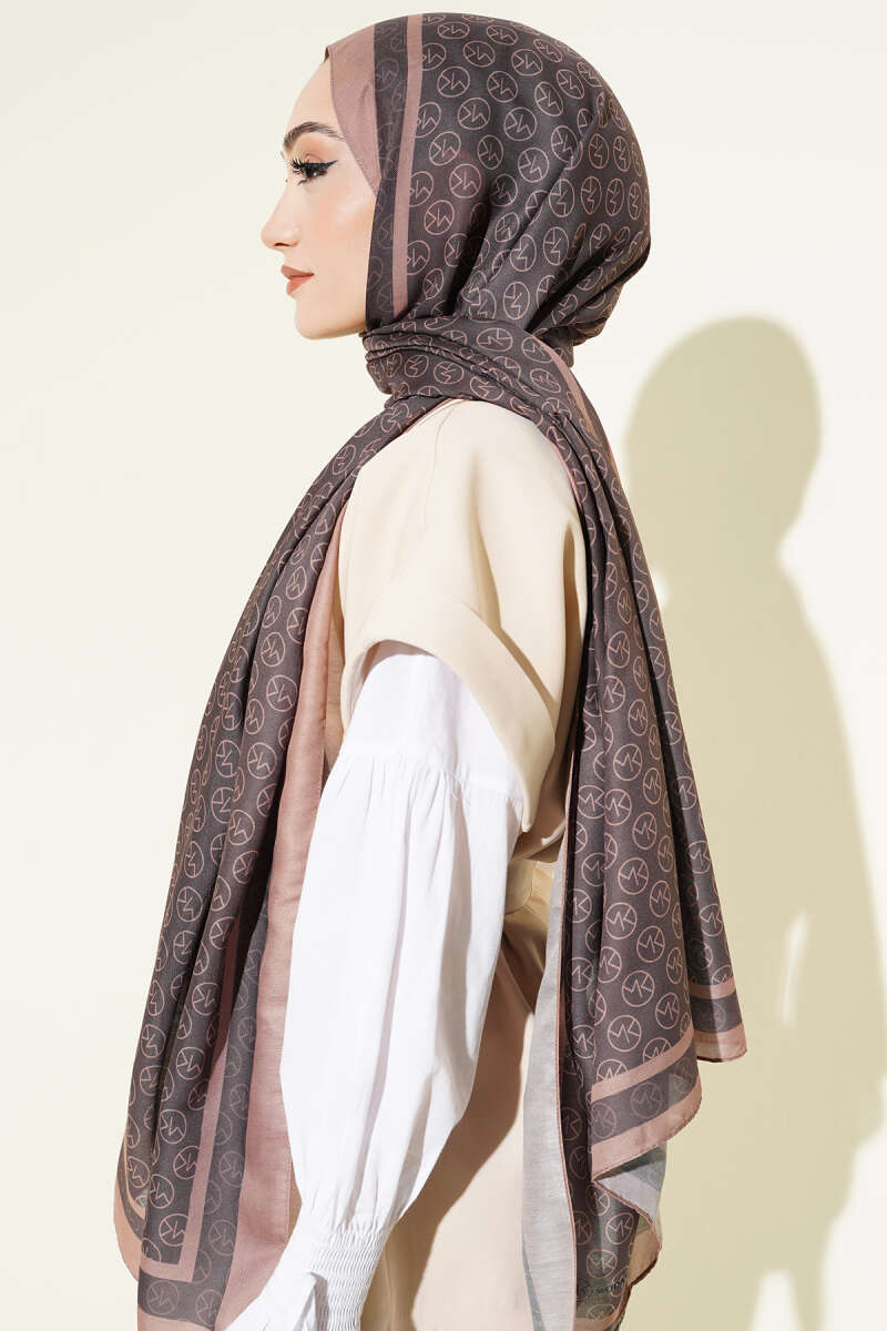 MK Print Modal Shawl - Black-Camel