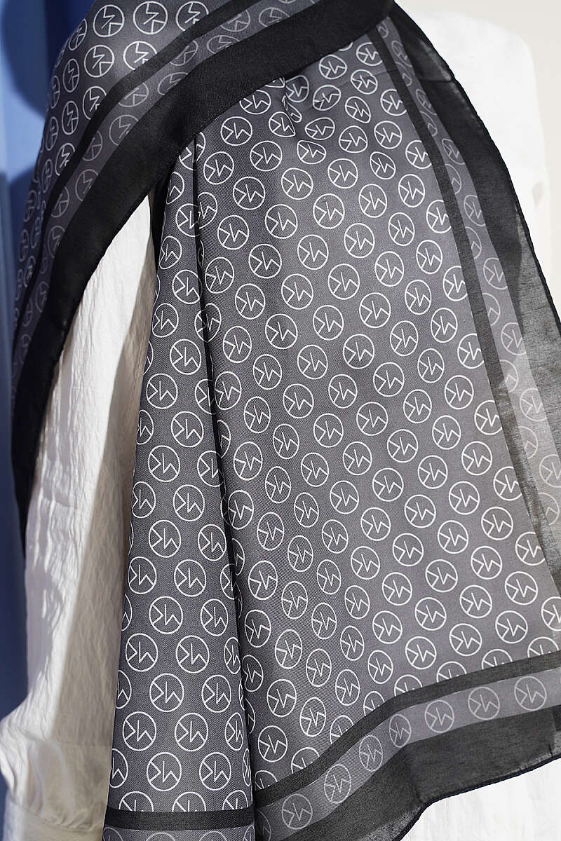 MK Print Modal Shawl - Black-Smoke Grey