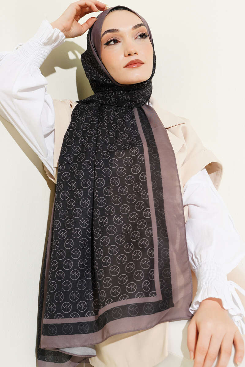 MK Print Modal Shawl - Black-Brown