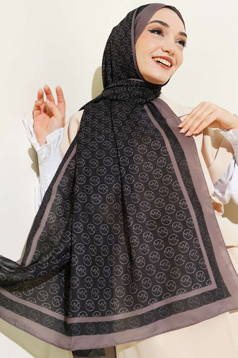 MK Print Modal Shawl - Black-Brown