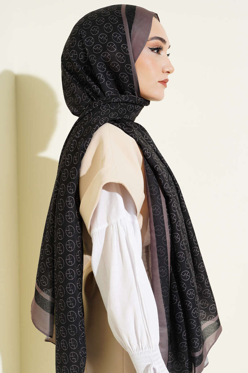MK Print Modal Shawl - Black-Brown