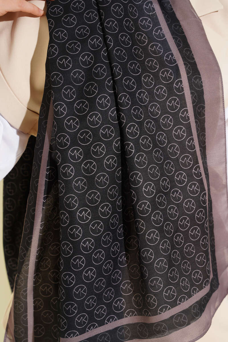 MK Print Modal Shawl - Black-Brown