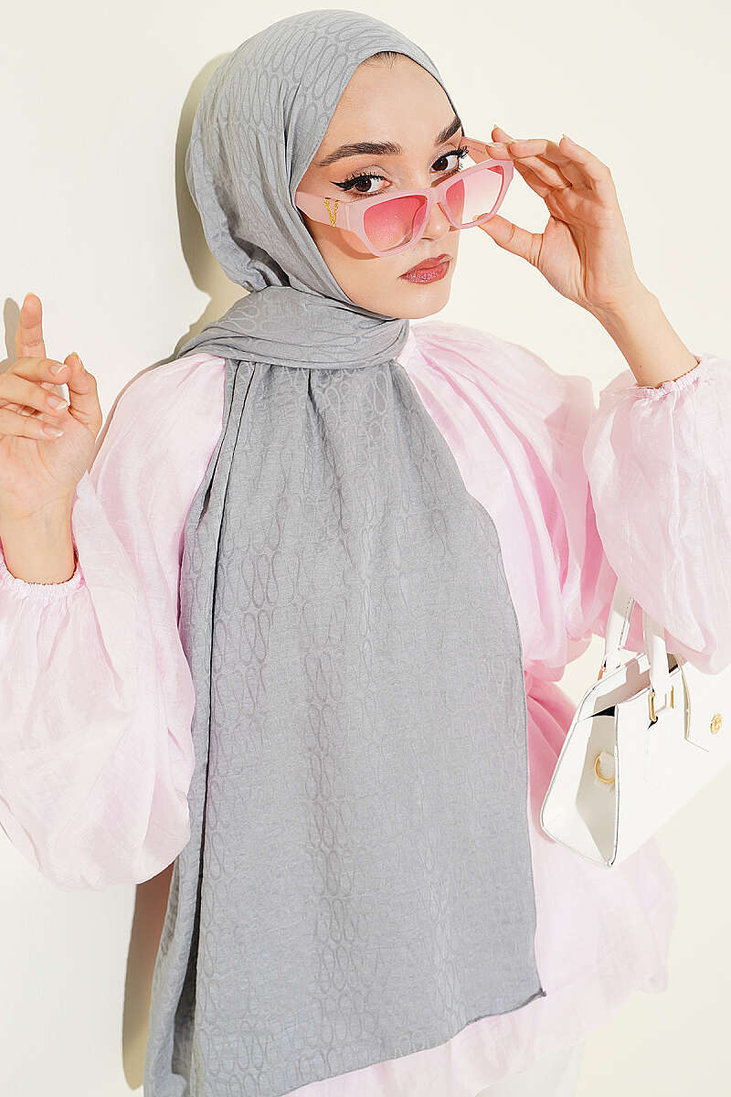 Monogram Print Cotton Airobin Shawl - Grey