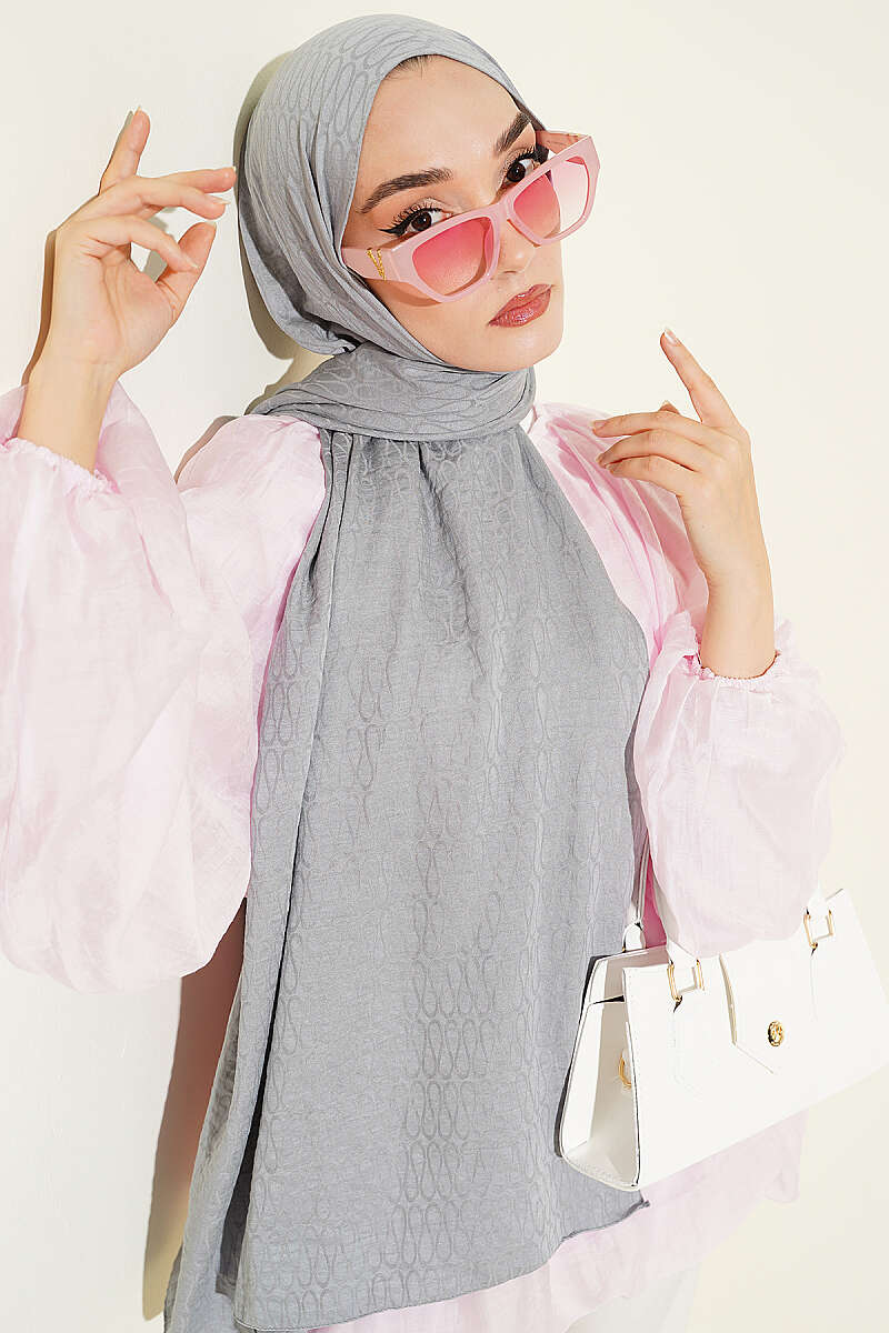 Monogram Print Cotton Airobin Shawl - Grey