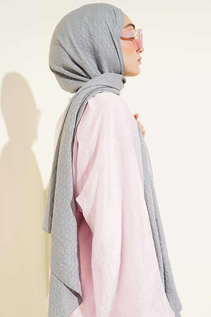Monogram Print Cotton Airobin Shawl - Grey