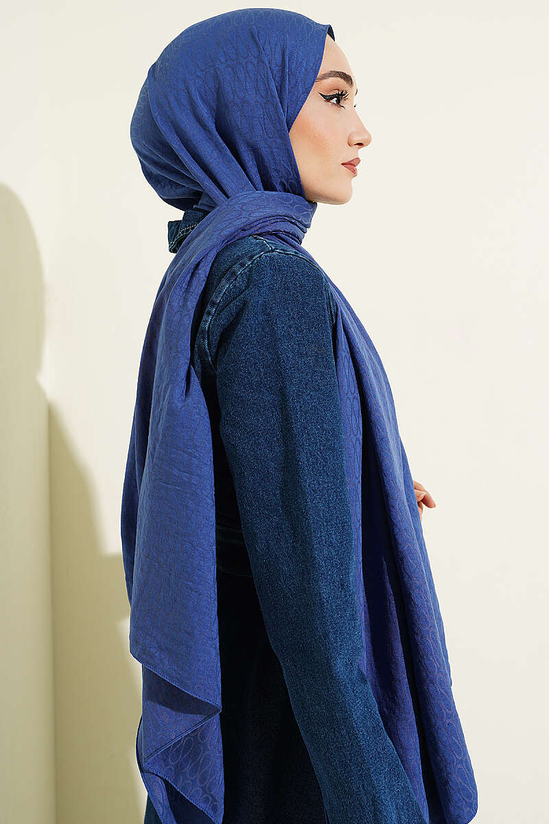 Monogram Print Cotton Airobin Shawl - Indigo