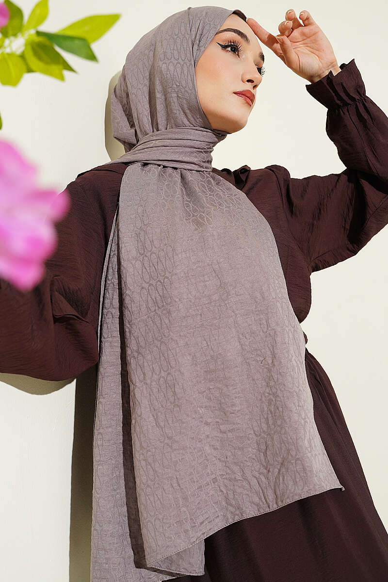 Monogram Print Cotton Airobin Shawl - Slate Grey