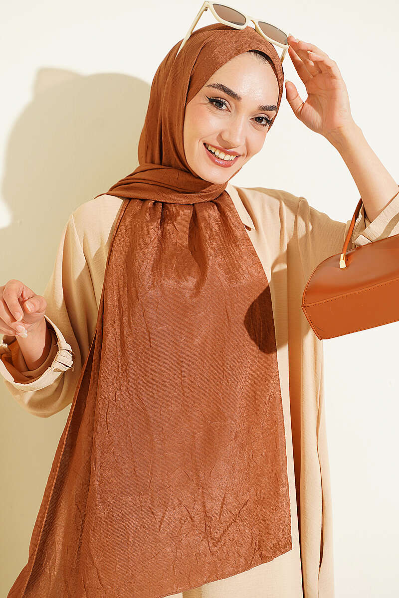 Monogram Print Crinkle Shawl - Light Brown