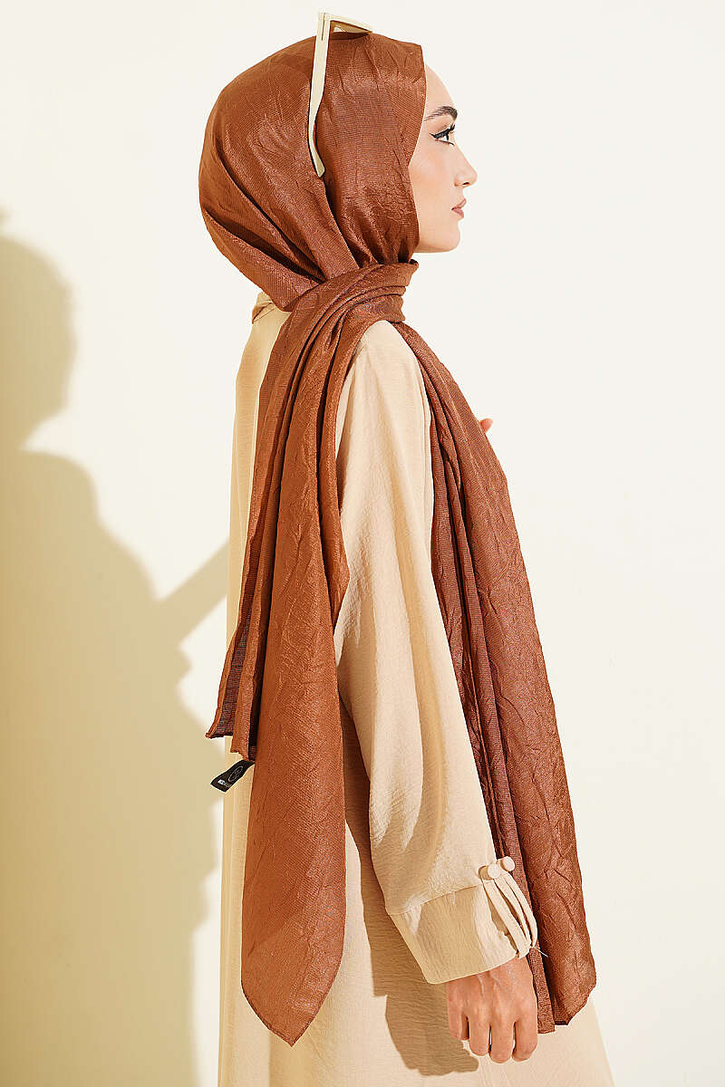 Monogram Print Crinkle Shawl - Light Brown