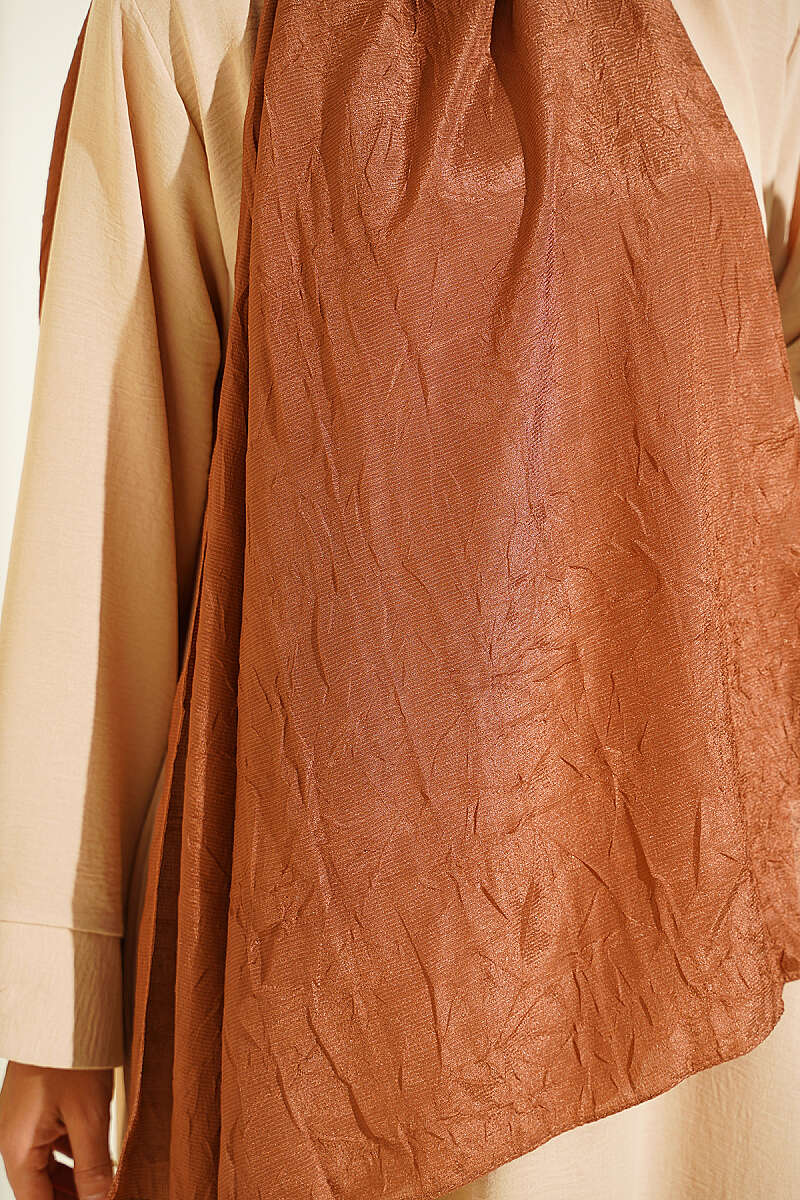 Monogram Print Crinkle Shawl - Light Brown