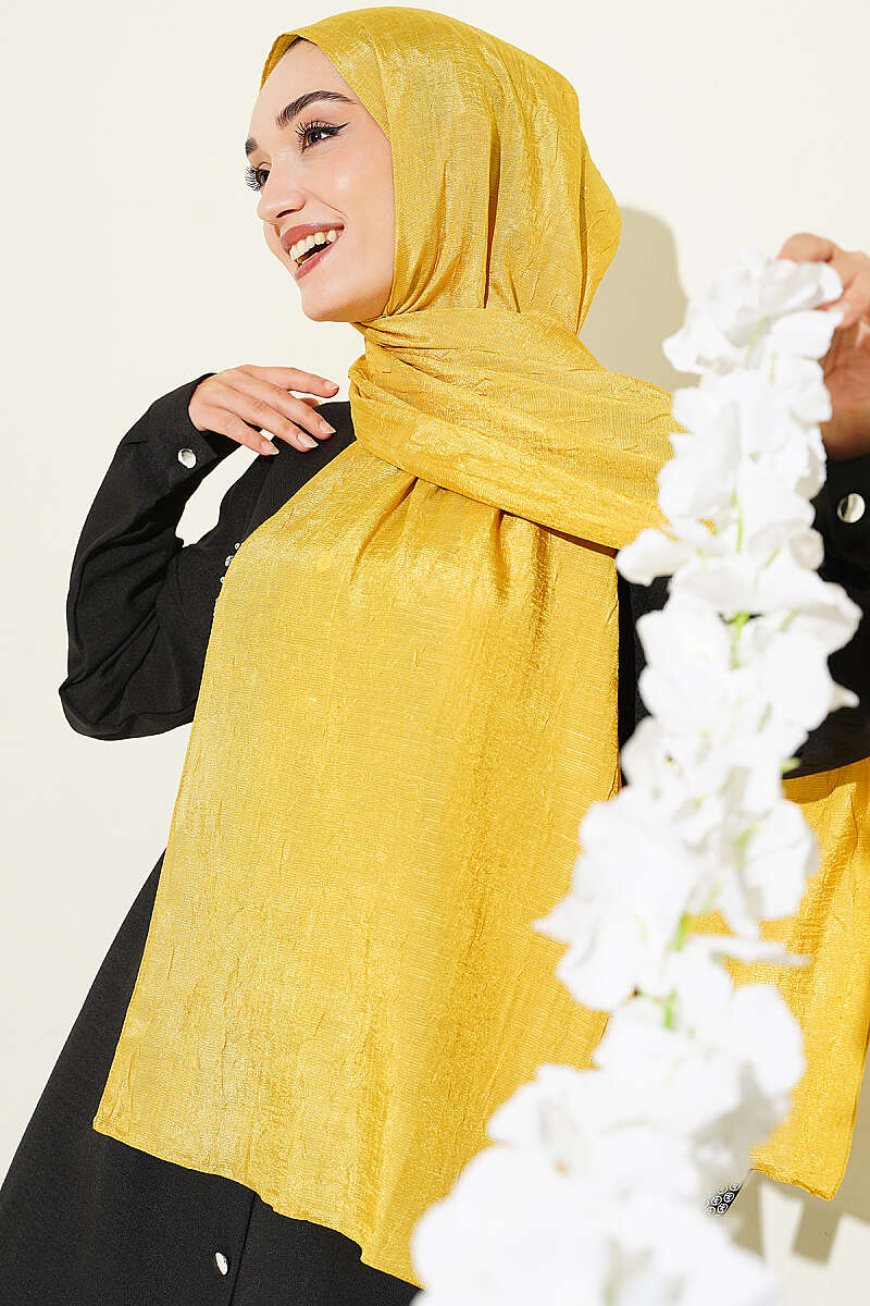 Monogram Print Crinkle Shawl - Gold