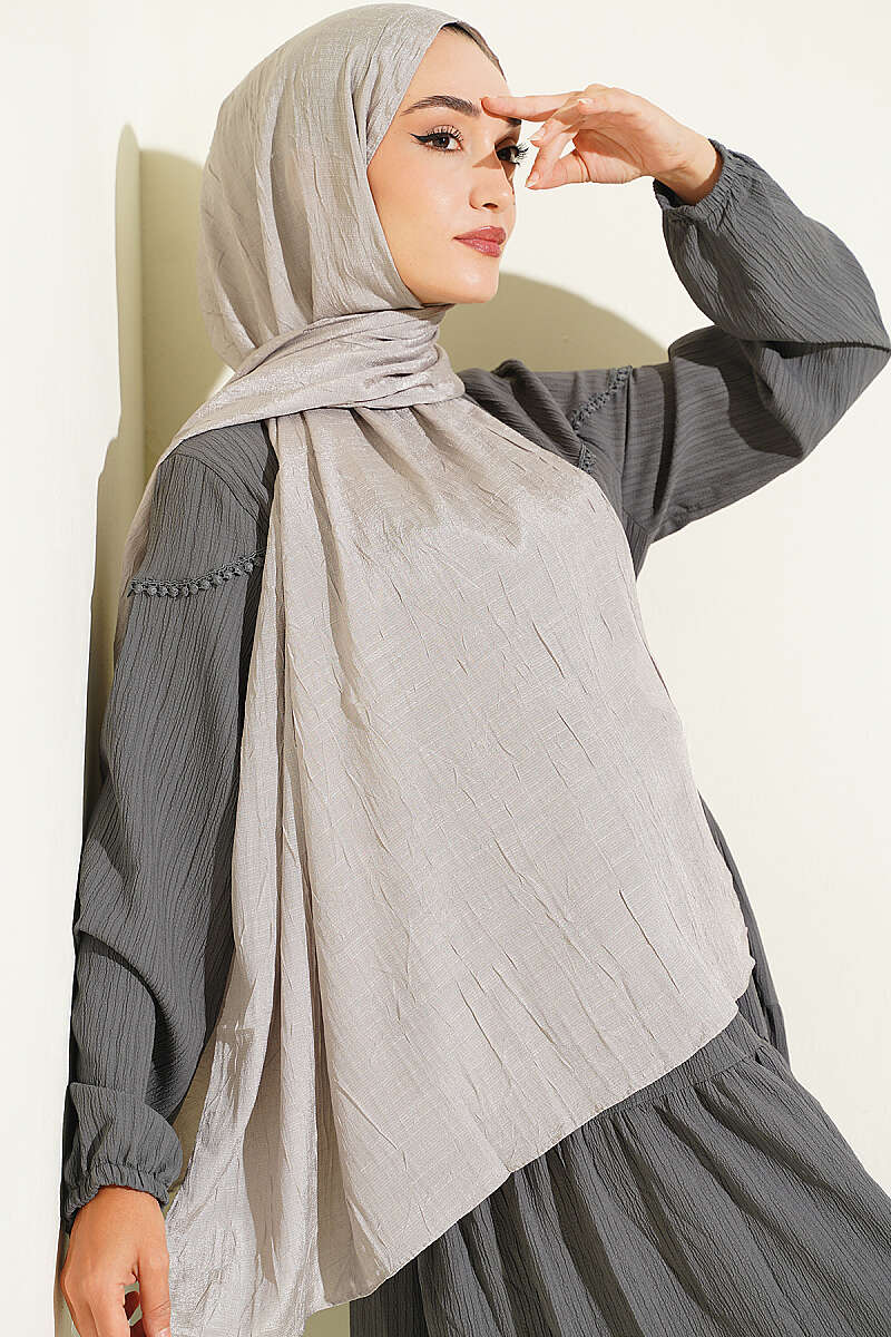 Monogram Print Crinkle Shawl - Grey