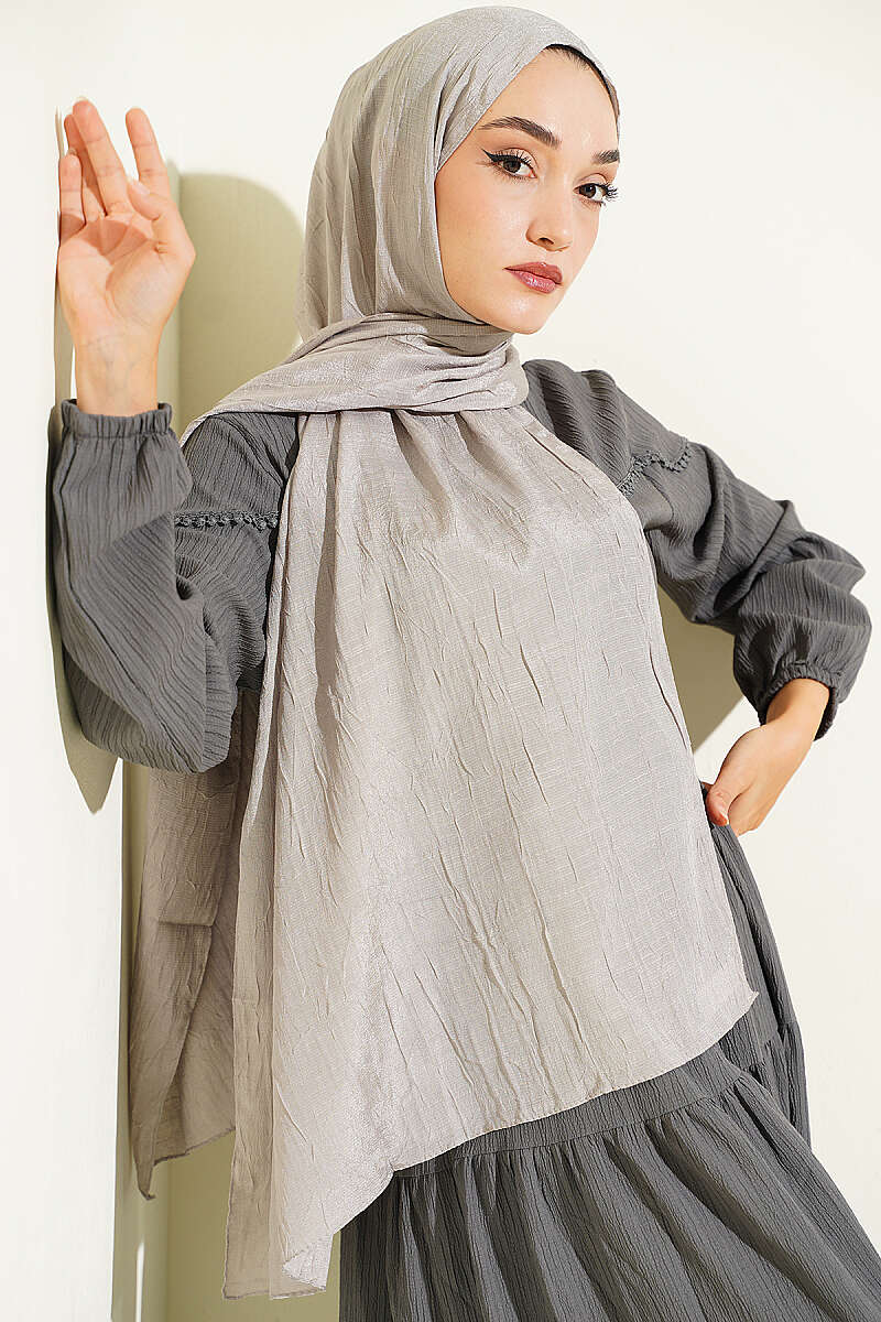 Monogram Print Crinkle Shawl - Grey