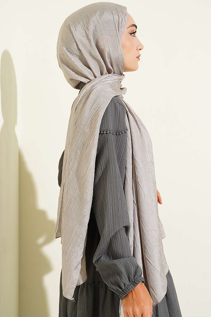 Monogram Print Crinkle Shawl - Grey