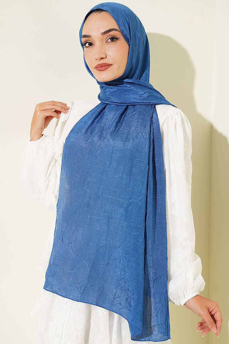 Monogram Print Crinkle Shawl - Indigo