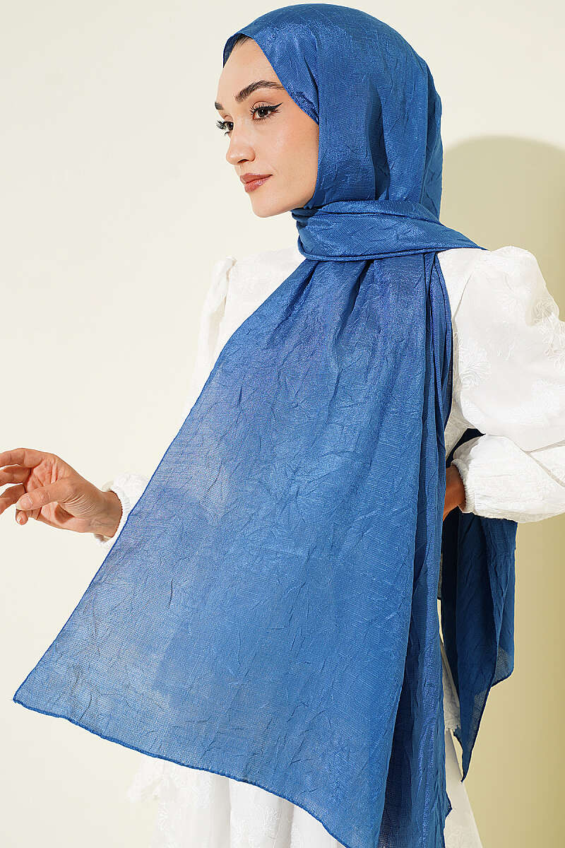 Monogram Print Crinkle Shawl - Indigo