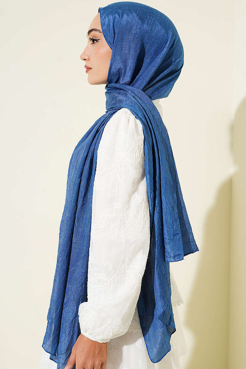 Monogram Print Crinkle Shawl - Indigo