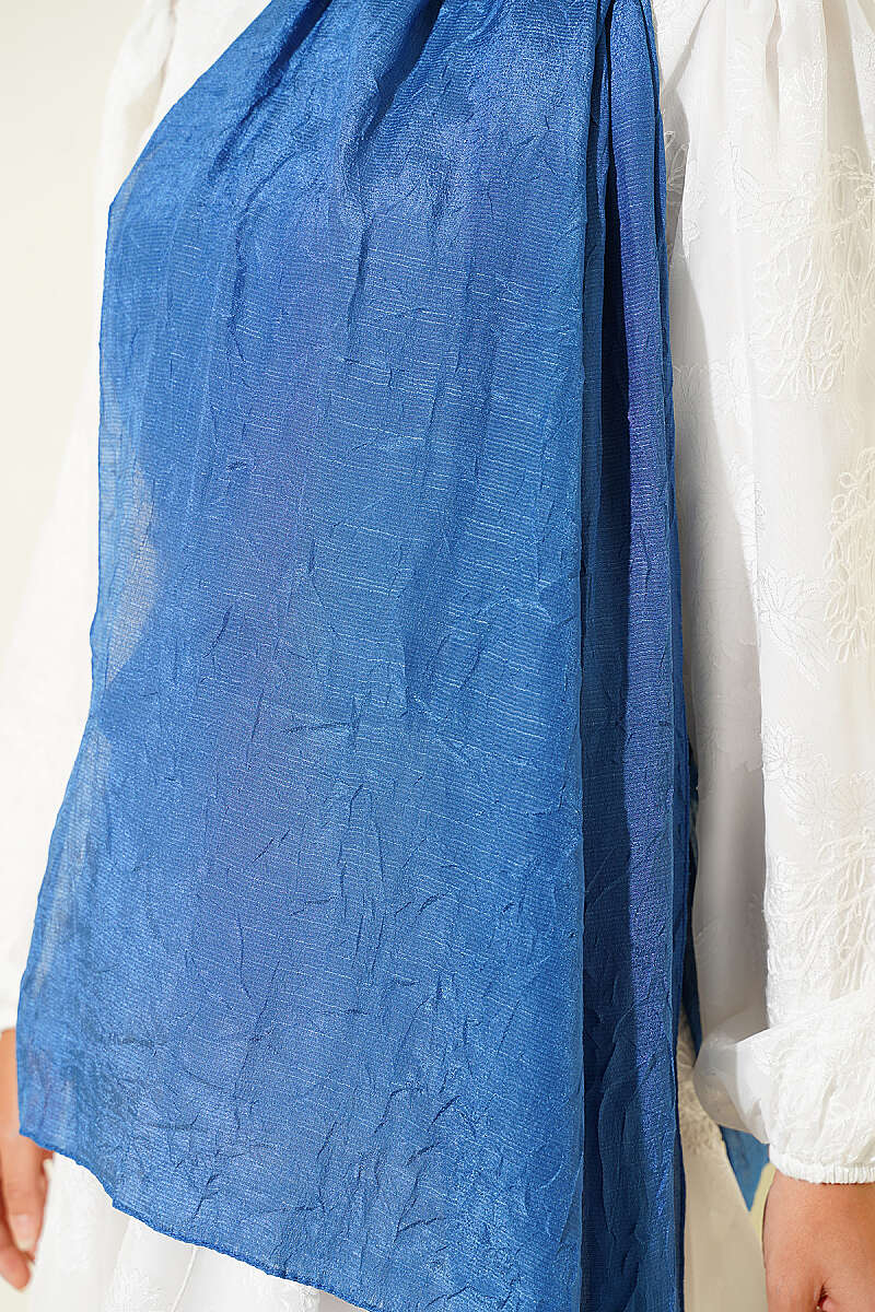 Monogram Print Crinkle Shawl - Indigo